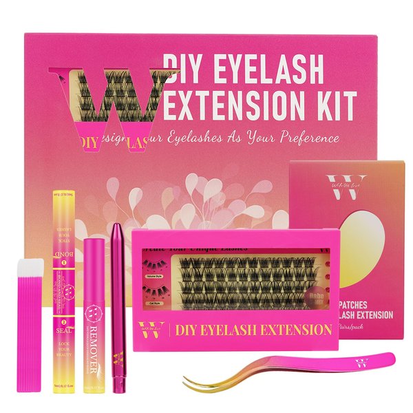 DIY Lash Extension Kit Cluster Lashes Kit with 72 Pcs D Curl Cluster Lashes Wispy Eyelash Bond and Seal Lashes Remover and Eyelash Applicator for Beginner DIY at Home by W(Babe Kit-D-10-16MM 05)