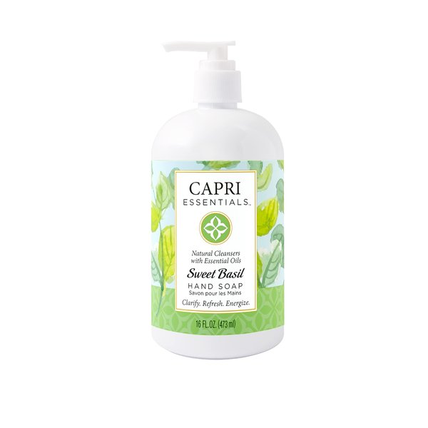 CAPRI ESSENTIALS Sweet Basil Natural Hand Soap – Liquid Hand Soap w/Essential Oils – Plant-Based Liquid Soap – Chemical-Free Hand Wash Soap – Relaxing Natural Soap for Men & Women (16 oz)