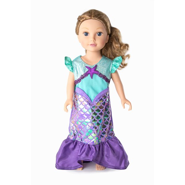 Little Adventures Purple Sparkle Mermaid Princess Doll Dress - Doll Not Included - Machine Washable Child Pretend Play and Party Doll Clothes with No Glitter