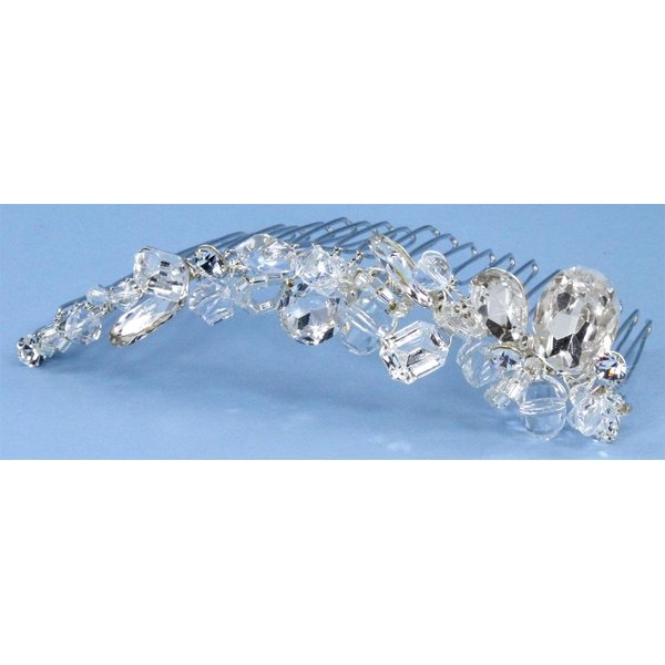 Brilliantly Sparkling Bridal Comb of Chunky Austrian Rhinestones, Crystal Beads and Bugle Beads for Wedding, Prom, Quinceañera or Other Special Events #98A0cs