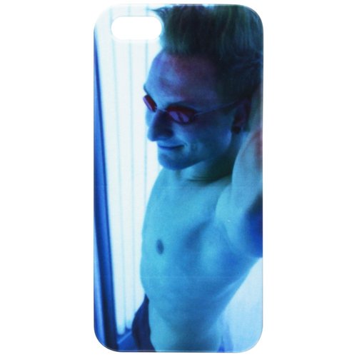 Man in solarium enjoying sunbathing on tanning bed cell phone cover case iPhone5