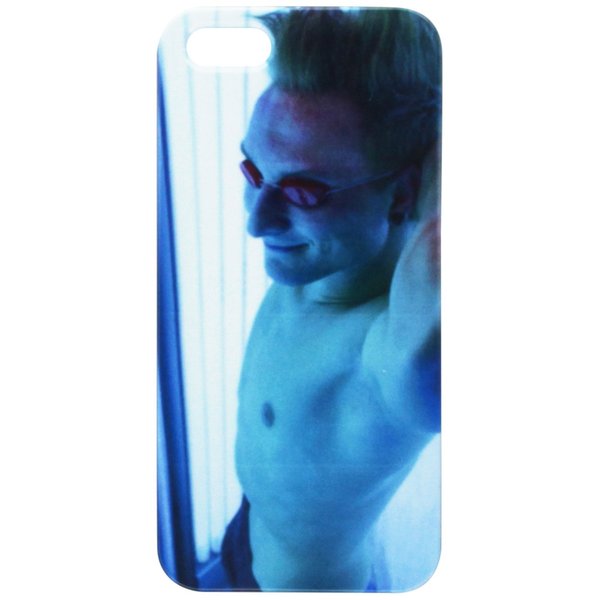 Man in solarium enjoying sunbathing on tanning bed cell phone cover case iPhone5