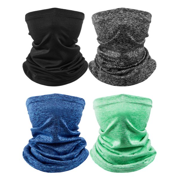SATINIOR 4 Pieces Kids Neck Gaiter Unisex Face Cover Scarf UV Protection Bandana Balaclavas for Summer (Black, Grey, Blue, Green)