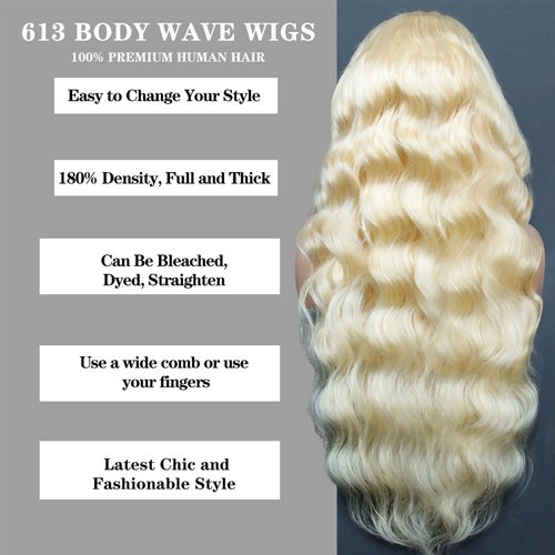 ROYAL IMPRESSION 613 Lace Front Wig Human Hair 13x4 Transparent Body Wave Blonde Lace Front Wigs Human Hair Pre Plucked 180% Density Guleless Wigs Human Hair 613 Blonde HD Lace Frontal Wig (20 Inch)