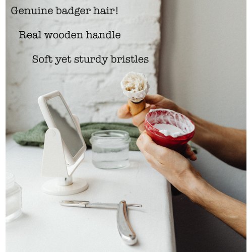 Iconikal Wood Handled Badger Hair Shaving Brush, 2-Pack Aeorsol-Free Shaving Cream