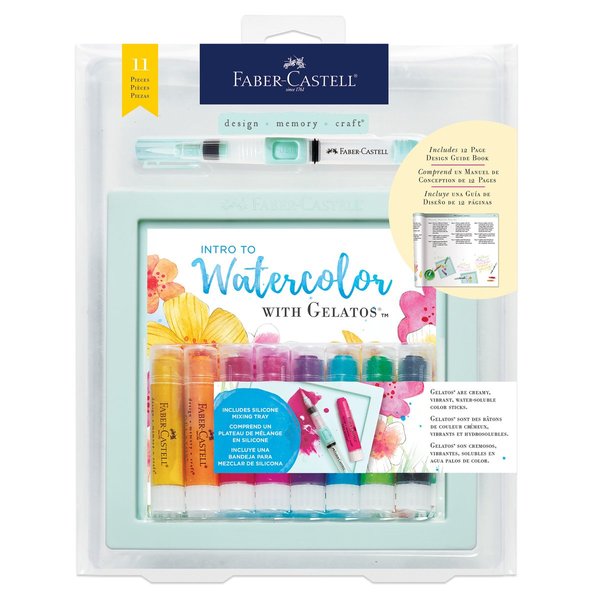 Faber-Castell Intro to Watercolor with Gelatos - Watercolor Kit for Beginners - Adult Craft Projects (FC770412T), 8 Gelatos Colors, 11 Piece Set