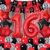 16th Birthday Decorations for Boys Red and Black 16th Happy Birthday Banner Sixteen Birthday Supplies Number 16 Balloon Foil Fringe Curtains Latex Balloons for Him Her 16 Year Old Birthday Party