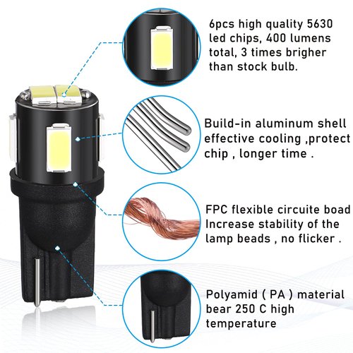 906 LED Bulbs 5630 LED T10 Base Marine Boat Light Bulb Replacement Light Bulb All-Round Light Mast Light Anchor Light Navigation Lights for Kayak Sailboat Pontoon Boat DC12V White (8)