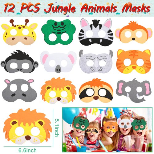 Jungle Safari Party Favors Set 84 PCS Wild Animals Theme Masks Sticker Keychains Straws Slap Bracelets Bubble Sticks Gift Bags for Kids Birthday Party Baby Shower Goodie Bag Fillers Jungle Safari