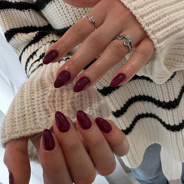 Wine Red Press On Nails Short Oval,KQueenest Thick Acrylic Nails Press Ons,Short Almond Nails Glue on,Natural Round Fake Nails,Burgundy One Color Gel Stick On Nails Set For Tiny Average Wide Nail Beds
