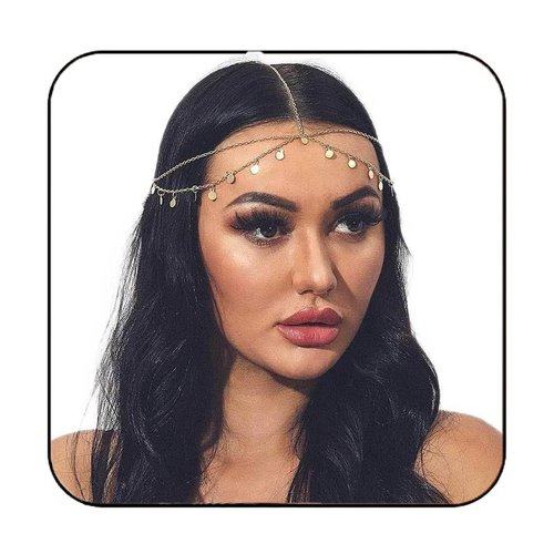 Catery Gold Coins Head Chain Prom Hair Chain Wedding Head Chains Jewelry Bohemian Headpiece Sequins Headband Halloween Costume Hair Accessories for Women and Girls