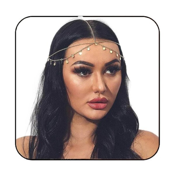 Catery Gold Coins Head Chain Prom Hair Chain Wedding Head Chains Jewelry Bohemian Headpiece Sequins Headband Halloween Costume Hair Accessories for Women and Girls
