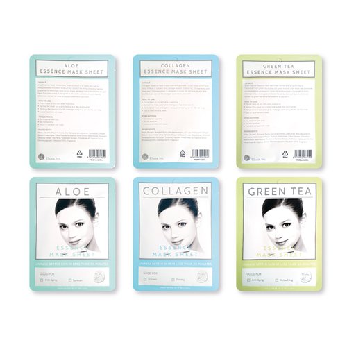 E5 Sheet Mask - Blue Set (Aloe, Green Tea, Collagen) 24 pcs
