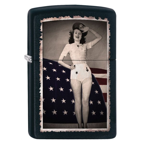 Zippo Saluting Pinup Windproof Lighter, Matte Black