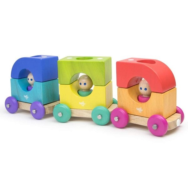 12 Piece Tegu Magnetic Tram Building Block Set, Rainbow