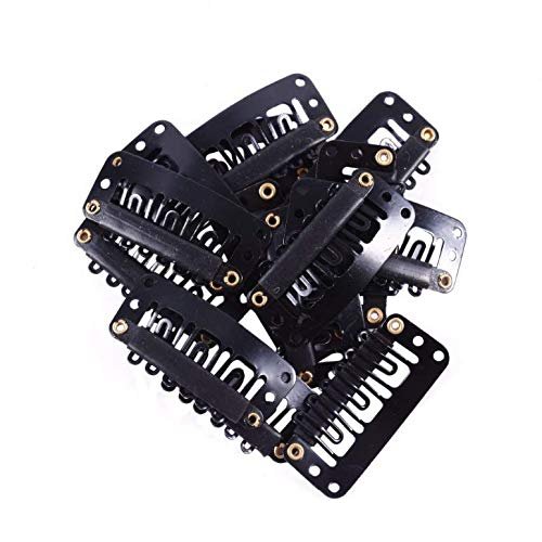 KDDOM 20 Pcs 6 Teeth Black Wig Clips U-shape Snap Clip Stainless Metal Clips for Hair Extension Hairpiece DIY Snap-Comb Wig Clips