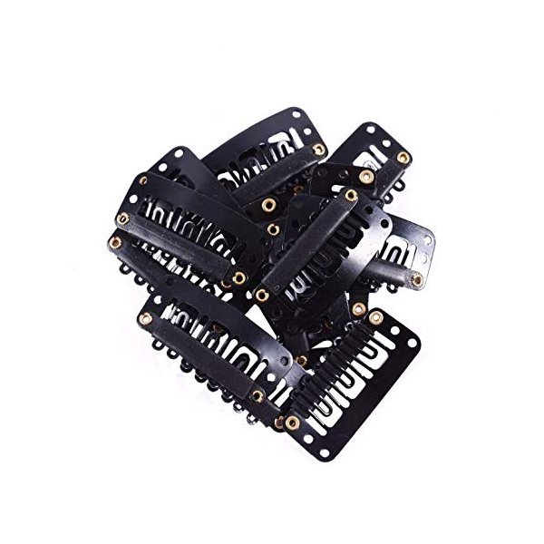 KDDOM 20 Pcs 6 Teeth Black Wig Clips U-shape Snap Clip Stainless Metal Clips for Hair Extension Hairpiece DIY Snap-Comb Wig Clips