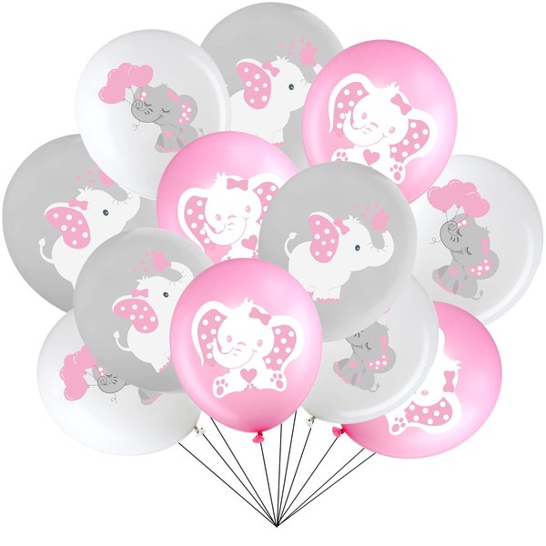 Aoriher 45 Pieces Elephant Balloon 12 Inch Baby Shower Elephant Balloon for Baby Boy Girl Gender Reveal Elephant Animal Themed Birthday Party Supplies Indoor Outdoor Decor (Pink, Gray, White)