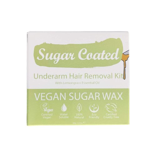 Sugar Coated Hair Removal Wax Kit for Underarms, Sugar Wax for Underarm Hair Removal with Wax Strips, Gentle and Non-Damaging Waxing Kit, Containing Essential Lemongrass Oil 200g