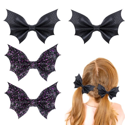 4Pcs Halloween Black Bat Hair Clips for Women Girls, Halloween Bows Hair Clips Alligator Barrette Gothic Bat Wing Hair Accessories for Kids Cosplay Costume Party (Black Bat 4pcs)