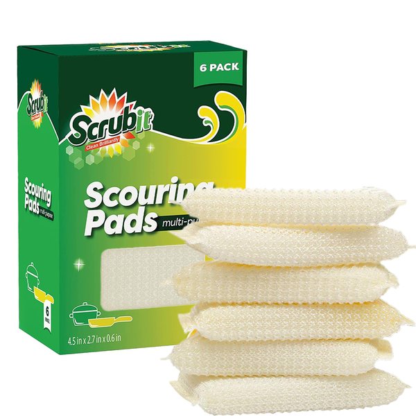 Multi-Purpose Scouring Pad by Scrub-It - Non-Scratch Cleaning Dobie Pads for Pots, Pans, Dishes, Utensils & Non-Stick Cookware - Sponge Scrubbers Use for Kitchen, Bathroom & More - 6 Pack