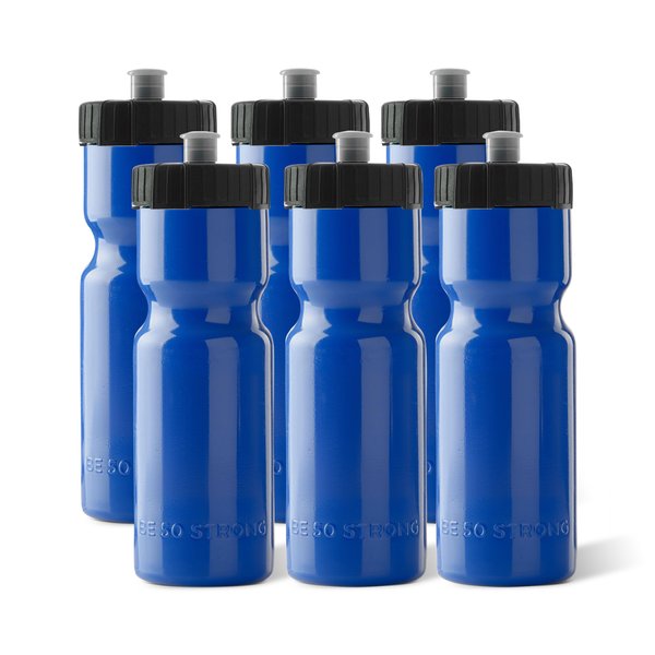 50 Strong Sports Squeeze Water Bottle 6 Pack – 22 oz. BPA Free Easy Open Push/Pull Cap – USA Made (Blue)