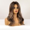 Qihang Ombre Brown Wigs for Women Highlight Middle Part Long Wavy Wig Shoulder Length Natural Synthetic Wigs Mixed Brown Ombre Wig for Daily Party Use