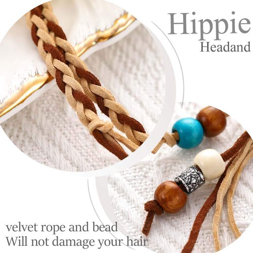 GENBREE Boho Peacock Feather Headband Indian Headbands Hippie Feather Headdress Adjustable Rope Hair Accesoories for Women and Girls