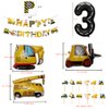 52 PCS Construction Birthday Party Supplies Boys-Dump Truck Party Decorations Kits Set Birthday Banner Excavator Crane Forklift Truck Balloon Number 3 Balloon Construction Vehicle cake Toppers for 3