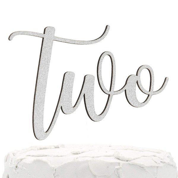 NANASUKO 2nd Birthday Cake Topper - Two - Double Sided Silver Glitter - Premium Quality Made in USA