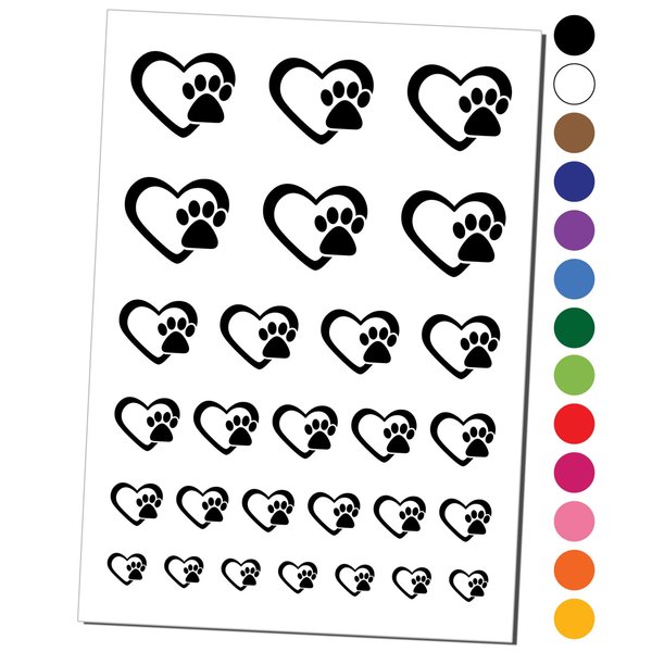 Heart with Paw Print Temporary Tattoo Water Resistant Fake Body Art Set Collection - Purple (One Sheet)