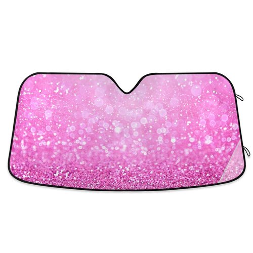 YYZZH Pink Glitter Sparkle Print Car Windshield Sun Shade Block UV Rays Sun Visor Protector Accordion Folding Sunshade Keep Vehicle Cool & Damage Free,Easy to Use,Fits Windshields of Various Sizes