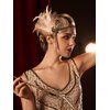 SWEETV 1920s Headpiece Flapper Headband, Rhinestone Pearl Feather Hair Band Great Gatsby Headpiece Accessoreis for Women,Champagne