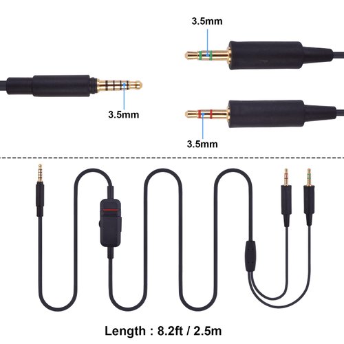 Asobilor MMX 300 Replacement Cable Cord for Beyerdynamic MMX 300 / MMX 300 2nd Generation Gaming Headset, Volume Control Inline Mute, Plug and Play Twisted Pair OFC Copper Wire(8.2Ft / 2.5m)