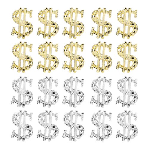 ZASKHLD Money Dollar Nail Charms 3D Metal Alloy Dollar Sign Nail Gems Gold Silver Nail Jewels with Rhinestones Shiny Luxury Dollar Nail Art Supplies for Women Girls DIY Nail Manicure Decorations 20Pcs