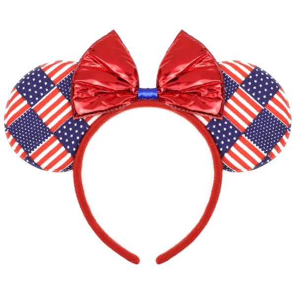 Needzo Red White and Blue Mouse Ears Headband, 4th of July Patriotic Vacation Hair Accessories, One Size FIts Most