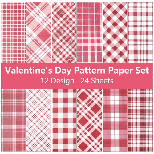 Cieovo 24 Sheet Valentine Red Buffalo Plaid Pattern Paper Pack,Scrapbook Specialty Paper Decorative Craft Paper for Valentine's Day Wedding Anniversary DIY Scrapbook Card Making Decoration