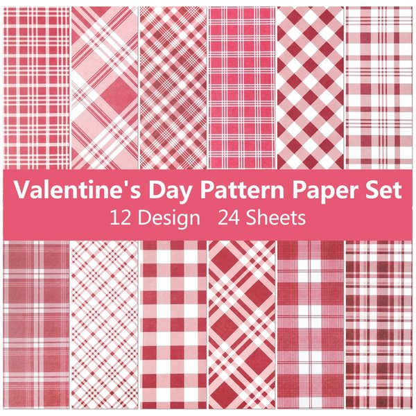 Cieovo 24 Sheet Valentine Red Buffalo Plaid Pattern Paper Pack,Scrapbook Specialty Paper Decorative Craft Paper for Valentine's Day Wedding Anniversary DIY Scrapbook Card Making Decoration