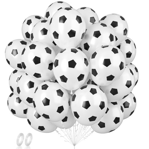 Biapian 60 Pcs Football Balloons, Football Balloon for Boys, 12 Inch Soccer Latex Balloons Football Pattern Helium for Kids Boys Birthday Sports Themed Party Decorations World Cup Theme Party Supplies