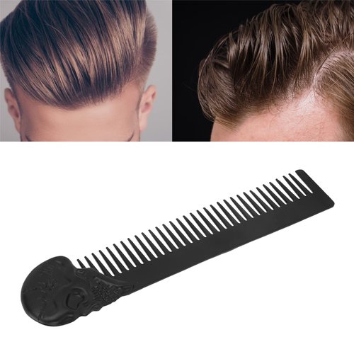 Hair Comb,Oil Hair Styling Spring Comb Pocket Beard Comb Zinc Alloy Skull Pattern Hair Brush for Men, Use for Head Hair or Beard Portable Hair Styling Tool for Home Salon(Black)