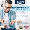 FREEDA Vitamin B Complex - Super Quints B-50 - Kosher Super B Complex Vitamin Supplement for Women & Men with Vitamin B1 Vitamin B2 Vitamin B3 Vitamin B6 Vitamin B12 Plus Folic Acid (250 Capsules)