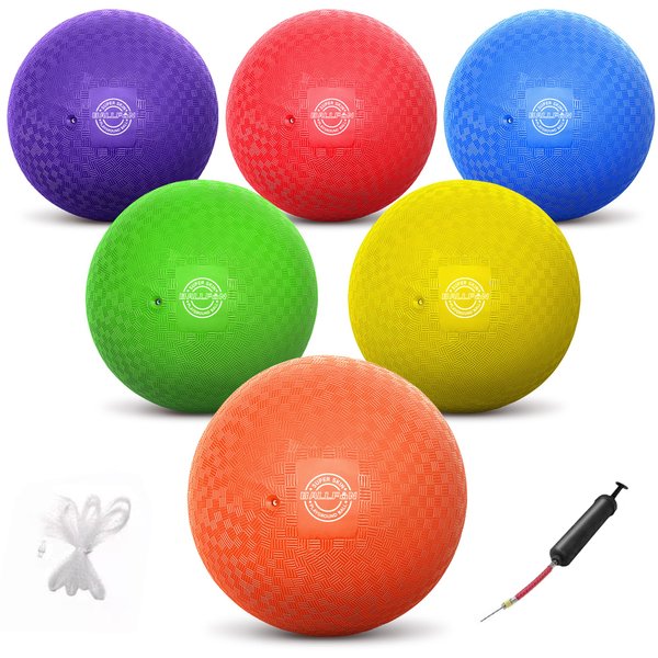 BALLFUN Dodgeballs Playground Balls 8.5", Dodge Ball Set for Kids & Adults, Bouncing Kickballs Handball for Outdoor & Indoor Games - Includes Pump & Mesh Storage Bag (8.5",6 Pack)