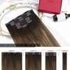 Moresoo Human Hair Clip in Extensions Balayage Clip in Hair Extensions Human Hair Dark Brown to Golden Brown with Dark Ash Blonde Real Hair Extensions Clip in Human Hair Double Weft 16inch 7Pcs 120G