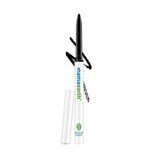 MAMAEARTH Long Stay Kajal Black Retractable Waterproof, with Vitamin C & Chamomile, Charcoal Black, Matte Finish