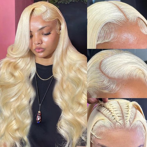 28 Inch 613 Lace Front Wig Human Hair Body Wave Wigs Blonde 13x4 Transparent HD Frontal Wigs Pre Plucked with Natural Hairline 10A Grade Remy Human Hair Wigs 180% Density Blonde Wig Human Hair