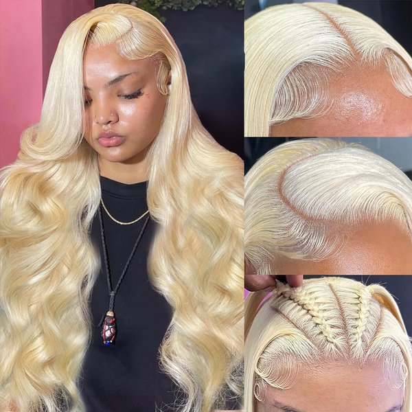 28 Inch 613 Lace Front Wig Human Hair Body Wave Wigs Blonde 13x4 Transparent HD Frontal Wigs Pre Plucked with Natural Hairline 10A Grade Remy Human Hair Wigs 180% Density Blonde Wig Human Hair