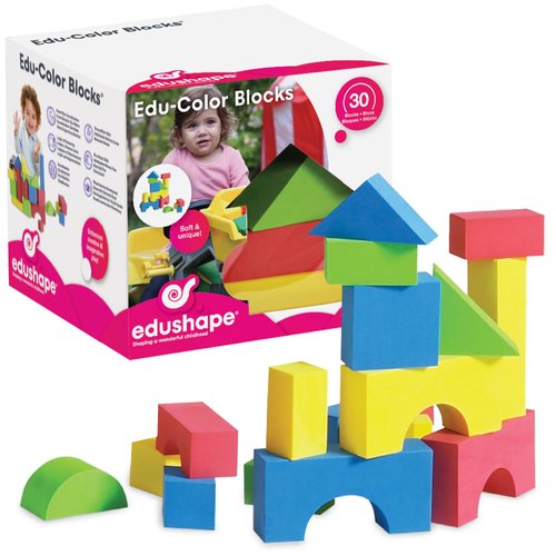 Edushape Color Soft Baby Blocks for Toddlers 1-3, 30 Pieces Regular Size - Edu-Blocks Soft Blocks Foam Blocks - Stacking Blocks Building Blocks for Daycares and Preschools