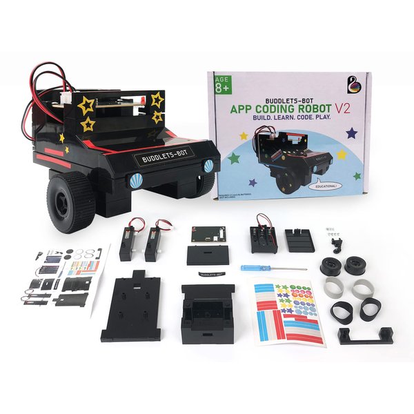 BUDDLETS-Bot Robot Toy Kit for Kids Ages 8-12 - STEM Coding Robotic Toy Car for Beginners - Engineering DIY Building Kit with Voice, Coding & App Controlled Robot (Black)
