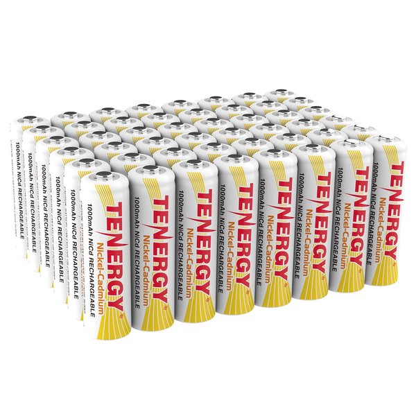 Tenergy Rechargeable NiCd Battery 1000mAh 1.2V AA Battery Pack for Solar Lights, Garden Lights, 48 Pack