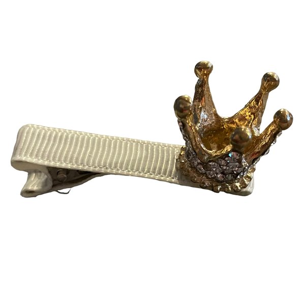 Princess Crown Hair Clip, Princess Hair Clip, Tiara Hair Clip, Girls Hair Accessory, Preppy Gifts, Rhinestones (ivory ribbon)